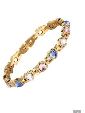 Magnetic Pink & Blue Heart Gold Toned Bracelet